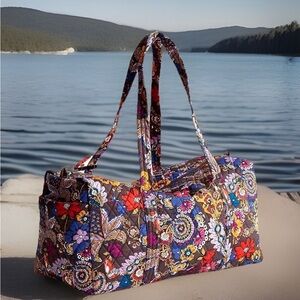 New Vera Bradley Cotton Duffel Bag Travel, Colorful Bouquet